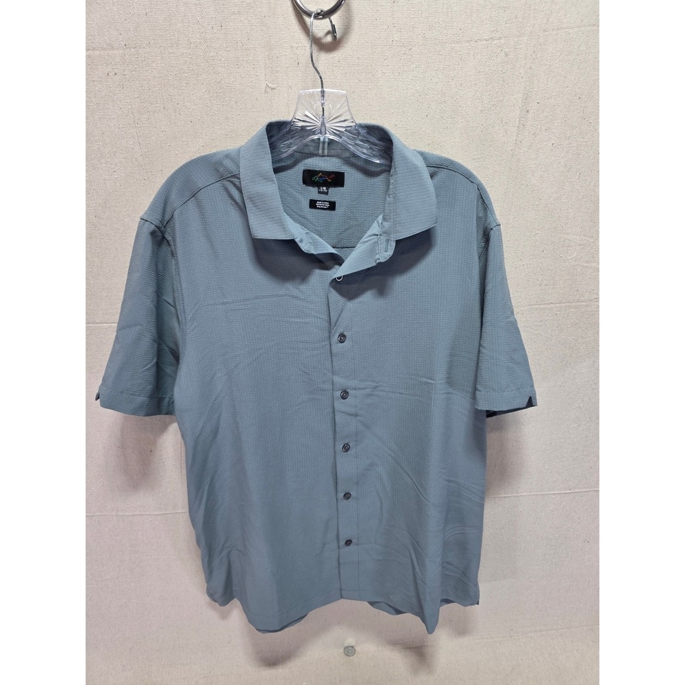 Greg Norman Mens Large Short Sleeve Button Down Shirt Textured Sage Green 2863